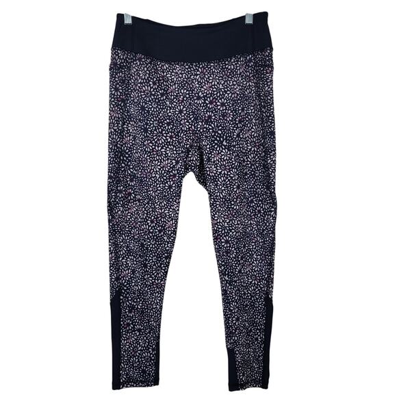 PGA Tour Navy Blue Pink Floral Women's Activewear Hiking Athletic Leggings L - Picture 1 of 6